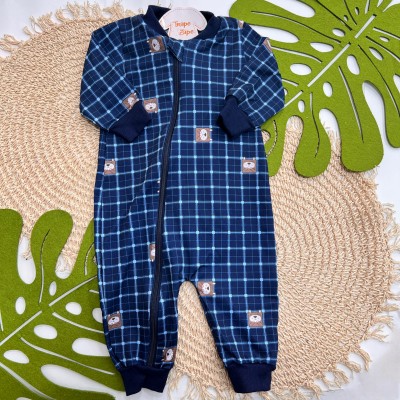  Inverno 2025 - Macacão com Abertura em Zíper Ursos Quadrados  - Marinho